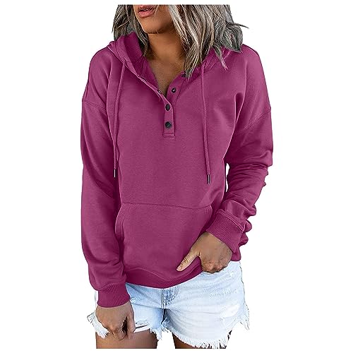 Sweater Damen Pullover Damen Langarm Hoodie Gym Gemütlich Weich Hoode Pullover Frau Kordelzug Solid Mode Winter Lila 253 von LINGHAOEU