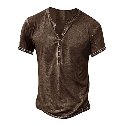 T Shirts MäNner T Shirt Herren mit Knöpfen mit Print T-Shirt Stretch Slim Sommer Vintag Polo Herren Henley Longsleeve Buiness Braun 10 von LINGHAOEU