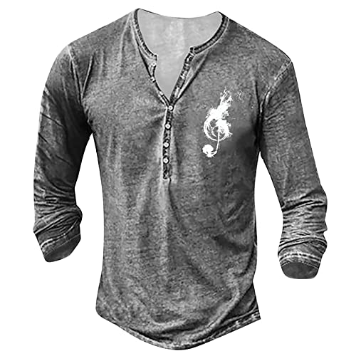 Vintage T Shirts MäNner T-Shirts Männer Stretch Langarm Dünn T Shirt mit Knopfleiste Grafisches Wander Polo Herren Frühling Henley Vintage Hellgrau 14 von LINGHAOEU