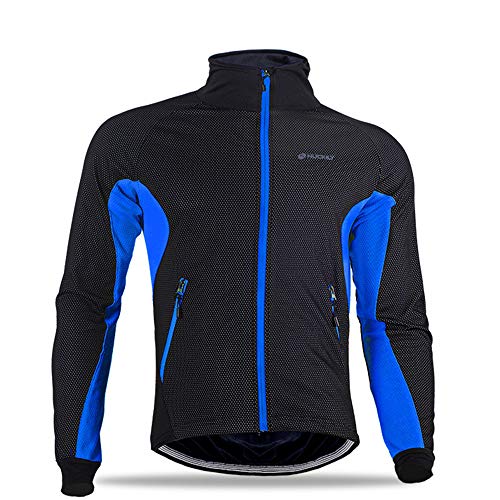 Winter Windproof Fahrradjacke, Herren Radjacken Für Herren MTB Mountainbike Jacke Visible Reflective Fleece Warm Jacket (Blau,L) von LINGKY