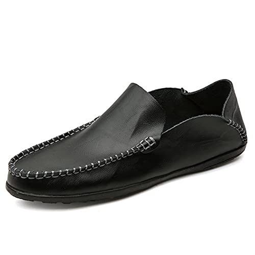 LINGYANMM Herren-Loafer zum Schnüren, Netzstoff, runde Zehenpartie, Zugband, Smoking, Outdoor-Schuh, flexibel, einfarbig (Farbe: Schwarz, Größe: 42) von LINGYANMM