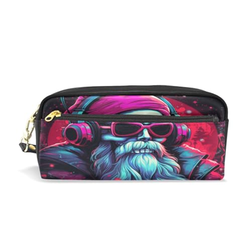 LINNIKEEEE Coole Weihnachtsmusik Santa Federmäppchen aus Leder,Mäppchen Schlamperbox Stifttasche,Make-up-Tasche,Organizer für Jungen Mädchen von LINNIKEEEE