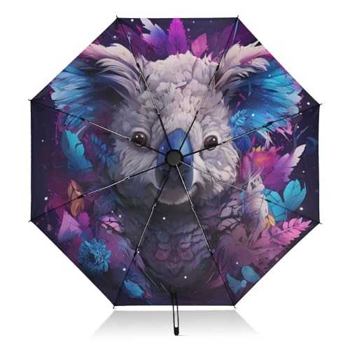 LINNIKEEEE Schicker Lila Koala Regenschirm Automatik Auf-Zu UV-Schutz Taschenschirm Klein Leicht Schirme für Jungen Mädchen Reise von LINNIKEEEE