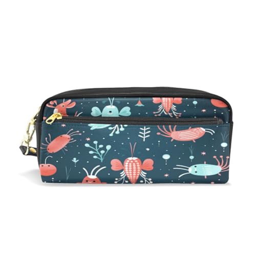 LINNIKEEEE Süße Cartoon-Rote Tiere Federmäppchen aus Leder,Mäppchen Schlamperbox Stifttasche,Make-up-Tasche,Organizer für Jungen Mädchen von LINNIKEEEE