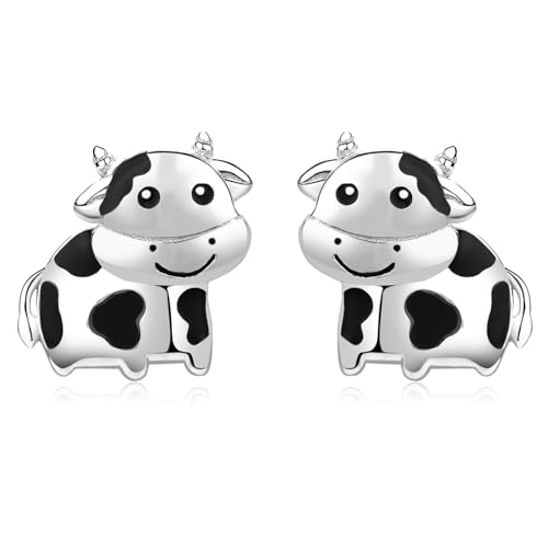 Kuh Ohrringe für Mädchen 925 Sterling Silber Hypoallergen Kuh-Print-Ohrringe Tierohrstecker Niedliche Tierschmuckgeschenke für Mädchen, Teenager und Töchter von LINSTER
