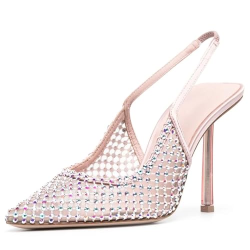 LIPIJIXI Crystal Slingback Pumps Schuhe für Frauen Stiletto High Heel Closed Pointed Toe Rhinestone Pumps Hochzeit Party Abend Sandalen Size 5 von LIPIJIXI