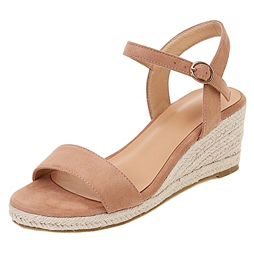 LIPIJIXI DaHerren Open Toe Espadrilles Dress Plateau Sandalen Wedge Knöchelriemchen Dress Sandalen Plateau Schnalle Stylish Wedges Sandalen Pink Size 34 von LIPIJIXI