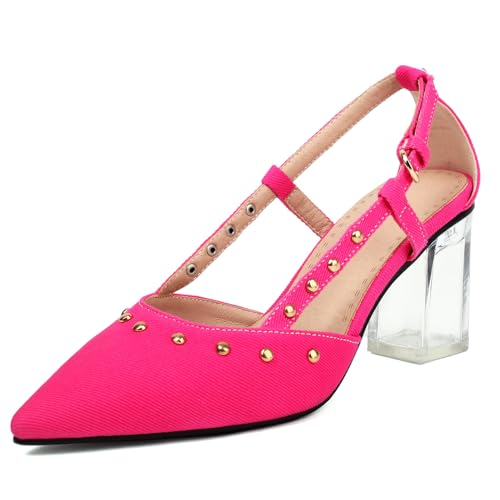 LIPIJIXI Slingback Pumps Schuhe für Frauen Transparent Heel Closed Pointed Toe Studded Rivet Pumps Pink Elegant Hochzeit Party Dress Sandalen Size 4 von LIPIJIXI