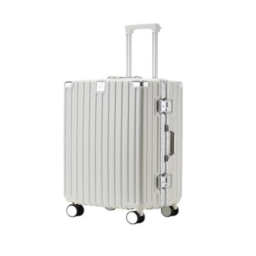 LIPPSYYDS Trolley-Koffer Aluminiumrahmen-Koffer, multifunktionaler Trolley-Koffer, Universalräder, 20-Zoll-Koffer for Männer und Frauen Reisekoffer (Color : White, Size : 20in) von LIPPSYYDS