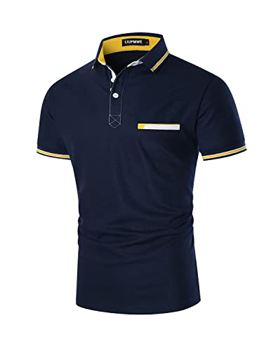 LIUPMWE Herren Poloshirts Kurzarm Baumwolle Polo Shirts Polohemd Männer Slim Fit Golf T-Shirt Mit Taschen S-XXL,L,Blau von LIUPMWE