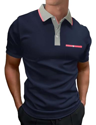 LIUPMWE Poloshirt Herren Kurzarm,Polo Shirts Männer,Polohemd Golf Casual T-Shirt,Blau-DT10,3XL von LIUPMWE