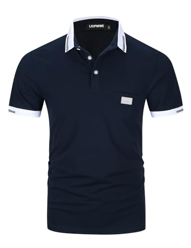 LIUPMWE Poloshirt Herren Kurzarm Polohemd Slim Fit Basic Golf Polo Baumwolle Männer T-Shirt Sommer,L,Blau-New von LIUPMWE