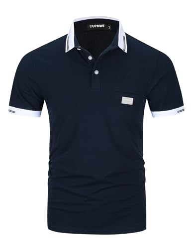 LIUPMWE Poloshirt Herren Kurzarm Polohemd Slim Fit Basic Golf Polo Baumwolle Männer T-Shirt Sommer,XL,Blau-New von LIUPMWE