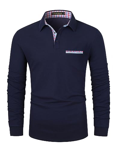 LIUPMWE Poloshirt Herren Langarm Golf T-Shirt Casual Tops Klassisches Polohemd M-3XL,Blau-DT01,XXXL von LIUPMWE