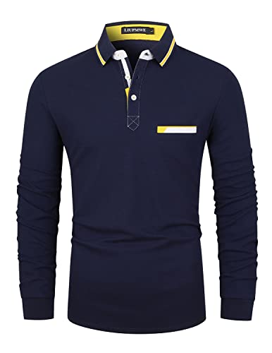 LIUPMWE Poloshirt Herren Langarm Kontraststreifen Männer Hemd T-Shirt Slim Fit Golf Sports,Blau-A,M von LIUPMWE