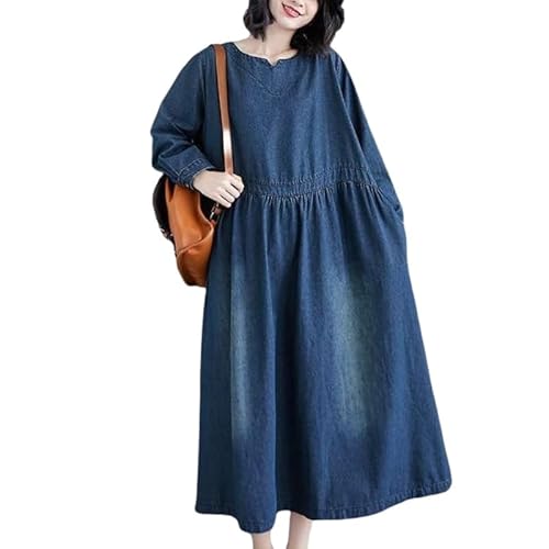 LIUYUYOUGO Damen Kleid Damen Langarm Jeanskleider Übergroß Blau Gewaschener Jeansrock Kleid Lockeres Spleißen Plissee A Linie Swing Kleider Vintage Midi Jeanskleid Für Frauen Mädchen XXL LIUYUYOUGO Damen Kleid Damen Langarm Jeanskleider Übergroß Blau Gewaschener Jeansrock Kleid Lockeres Spleißen Plissee A Linie Swing Kleider Vintage Midi Jeanskleid Für Frauen Mädchen XXL von LIUYUYOUGO