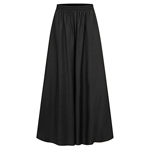 LIUYUYOUGO Hosen Damen, Hosenrock Mit Weitem Bein Hosenrock In Übergröße Elastisch Mit Hoher Taille Palazzo-Hose Elegant Leicht Fließend Sommerhose Böhmen Strandhose Freizeithose Schwarz XL von LIUYUYOUGO