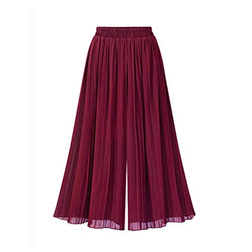 Liroma Palazzo Hose Damen, Damen-Chiffon-Hose Mit Weitem Bein Einfarbig Plissiert Elastisch Hohe Taille Palazzo-Hose Locker Geschnittene Gerade Beinhose Fließende Culottes-Hose, Burgun von LIUYUYOUGO