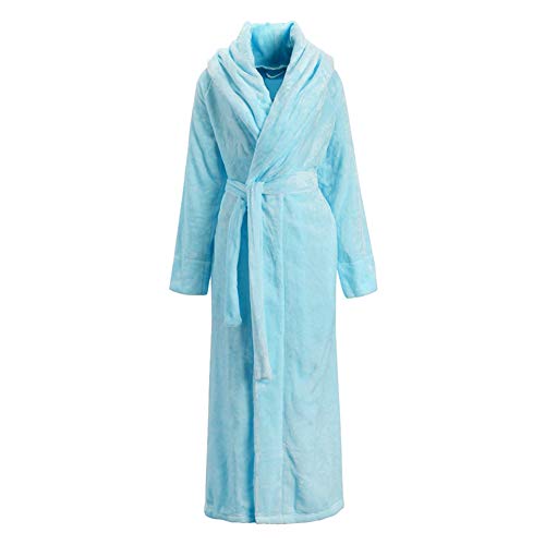 LIVEINU Unisex Warm Plüsch Bademäntel mit Schalkragen Extra Lang Saunamantel mit Gürtel Tasche Reisebademantel Morgenmantel Bathrobe Weich Super Flauschig Blau EU M von LIVEINU