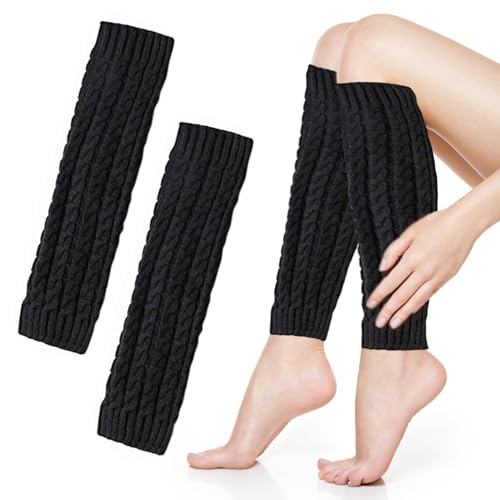 LIVESTN Damen Mädchen Winter Beinwärmer Stulpen Overknee Gestrickte Strümpfe Kniestrümpfe Winter Lange Strick Beinstulpen Oberschenkelsocken für Tanzen, Sport, Yoga (Schwarz) von LIVESTN