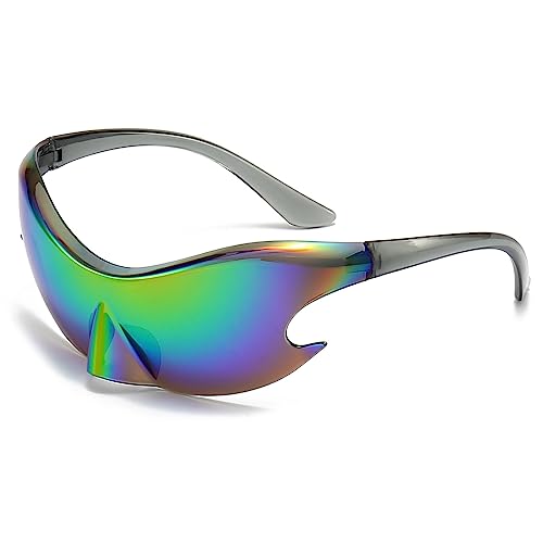 LJCZKA Randlose y2k Sonnenbrille Damen Herren Futuristische Sonnenbrille Sportbrille Radsportbrille One Piece UV-Schutz von LJCZKA