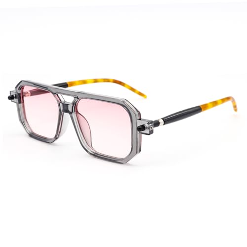 LJCZKA Retro 70er Quadratische Sonnenbrille für Damen Herren,Klassisch Pilotenbrille Flach Quadratische mit Double Brücke UV400 Schutz von LJCZKA