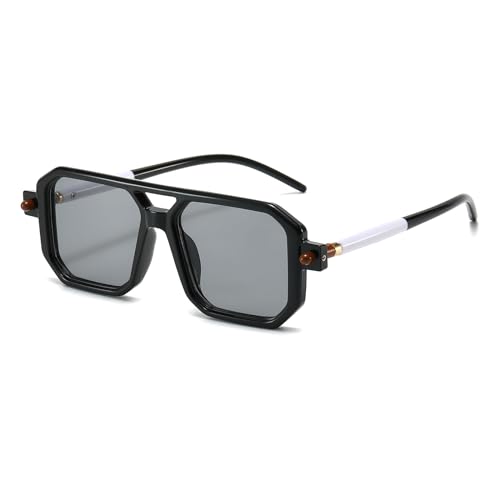 LJCZKA Retro 70er Quadratische Sonnenbrille für Damen Herren,Klassisch Pilotenbrille Flach Quadratische mit Double Brücke UV400 Schutz von LJCZKA