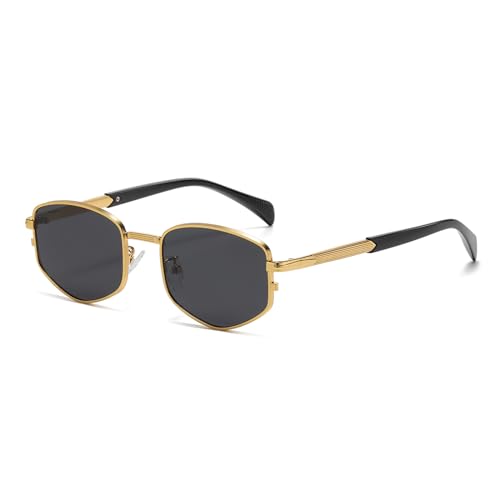 LJCZKA Retro Polygon Sonnenbrille für Herren und Damen, Sonnenbrille Metallrahmen Gold Eckig Brille mit UV400 Schutz von LJCZKA