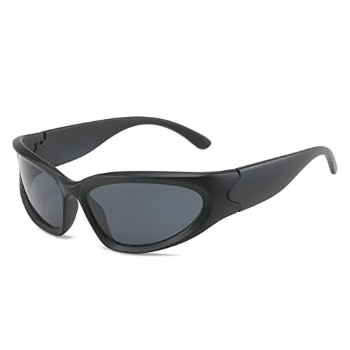 LJCZKA Vintage Sonnenbrille Wrap Around für Herren Damen - Futuristisch Sonnenbrillen Radsportbrille Sport Fahrradbrille mit UV-Schutz von LJCZKA