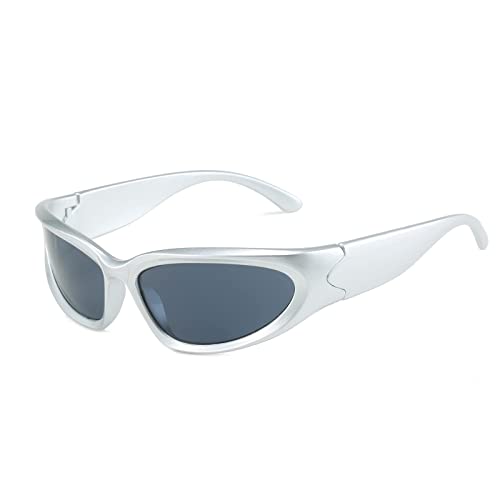 LJCZKA Vintage Sonnenbrille Wrap Around für Herren Damen - Futuristisch Sonnenbrillen Radsportbrille Sport Fahrradbrille mit UV-Schutz von LJCZKA
