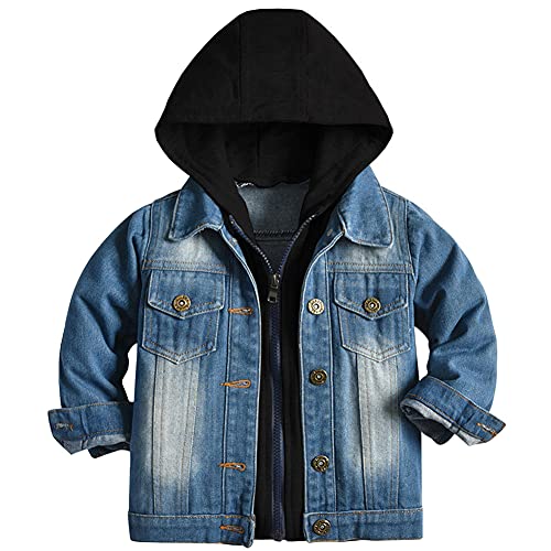 LJENFCI MäDchen Jeansjacke Jungen Teenager Kinderjacken mit Kapuze Toddler Jeansmantel Kinder Cool Mantel Kinderkleidung,Blau # 2,122/128 von LJENFCI