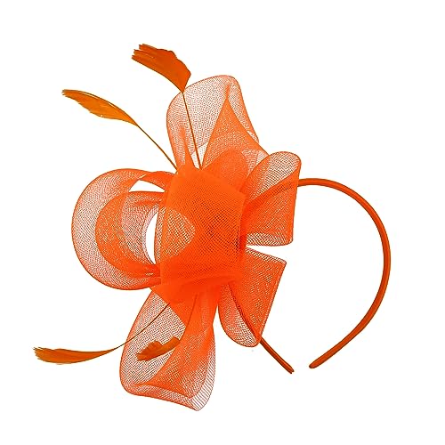 LJRPUPY Damen Fascinator Hut Kentucky Fascinators Stirnband Derby Hüte Kirche Kopfschmuck Hut Hochzeit Zubehör, Orange, 7 1/4 von LJRPUPY