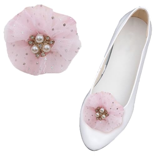 LJRPUPY Schuhclips mit Perlenblumen, exquisite Strass-Schuhanhänger, dekoratives Schuhzubehör für Damen und Mädchen, 2 Stück, Satin von LJRPUPY