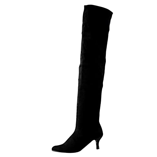 LLDG Damen Overknee Stiefel Stretch Langschaft Schlupfstiefel mode Hoch Stiefel Leicht Kniehohe Stiefel mit Pfennigabsatz elegant Stilettos übers Knie Stiefel Vintage Winterstiefel weitschaftstiefel von LLDG