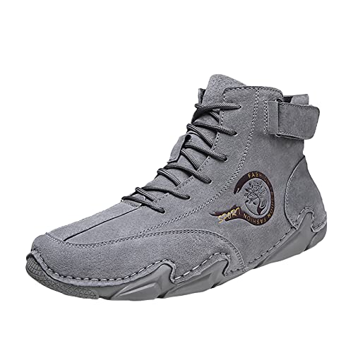 LLDG Herren Wanderschuhe High-Top Winterschuhe mit Klettverschluss Schnürhalbschuhe mode Freizeitschuhe rutschfest Stiefeletten Warme und Kaschmir Kurzschaft Boots Winterstiefel, 46 EU, Grau von LLDG