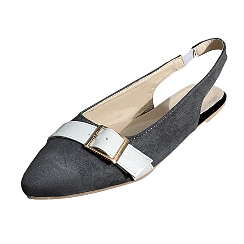 LLDG Slingback Pumps Damen Halbschuhe Pointed Toe Slippers mit Gürtelschnalle modische flache Schuhe klassisch,elegant Flacher Mund Bootsschuhe Freizeitschuhe niedrigem Absatz Segelschuhe,Grau,38 EU von LLDG