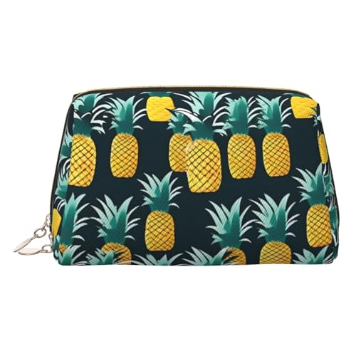 Make-up-Tasche aus Leder, goldfarben, Ananas-Druck, Reise-Kosmetik-Organizer mit Griff und Reißverschluss, perfekt für den täglichen Gebrauch, gold, Einheitsgröße Make-up-Tasche aus Leder, goldfarben, Ananas-Druck, Reise-Kosmetik-Organizer mit Griff und Reißverschluss, perfekt für den täglichen Gebrauch, gold, Einheitsgröße von LLOTPQ