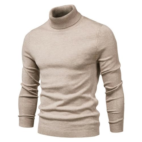 LLaviD Pullover Herren Winter Männer Rollkragen Pullover Casual Einfarbige Warme Pullover Slim High Neck Langarm Pullover Männer-Khaki-m von LLaviD