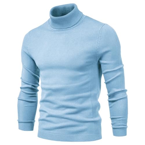 LLaviD Pullover Herren Winter Männer Rollkragen Pullover Casual Einfarbige Warme Pullover Slim High Neck Langarm Pullover Männer-hellblau-XL von LLaviD