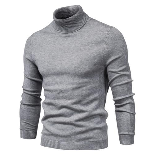 LLaviD Pullover Herren Winter Männer Rollkragen Pullover Casual Einfarbige Warme Pullover Slim High Neck Langarm Pullover Männer-hellgrau-l von LLaviD