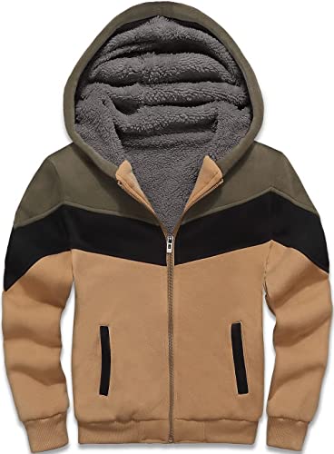 LLdress Fleecejacke Jungen Kapuzenpullover Mit Zipper Kinder Hoodie Warm Kapuzenjacke Causal Winter Ourdoor Sweatjacke Mit Fleecefutter Hooded Jacken für Junge(Khaki-2XL) von LLdress