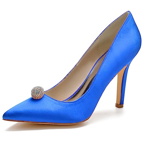 LMUIPMAA Damen High Heels Strass Stöckelabsatz Pumps für Party Hochzeit,Blau,35 EU von LMUIPMAA