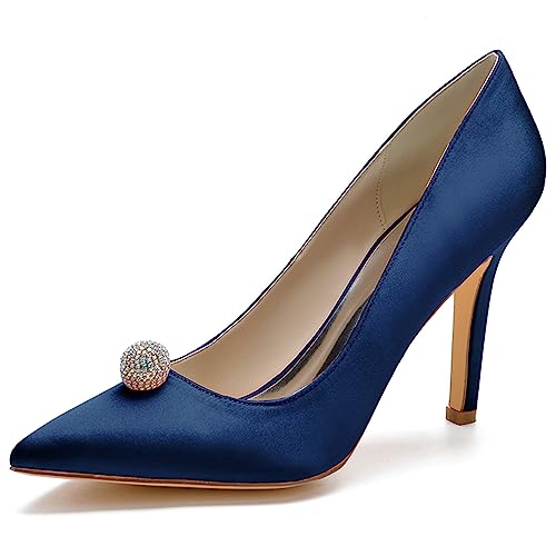 LMUIPMAA Damen High Heels Strass Stöckelabsatz Pumps für Party Hochzeit,Dark Blue,35 EU von LMUIPMAA