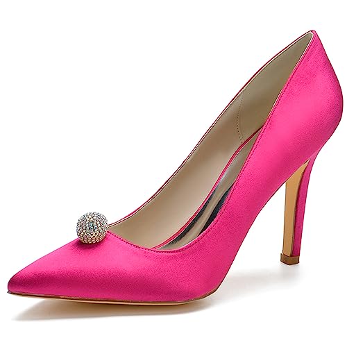 LMUIPMAA Damen High Heels Strass Stöckelabsatz Pumps für Party Hochzeit,Fuchsia,35 EU von LMUIPMAA