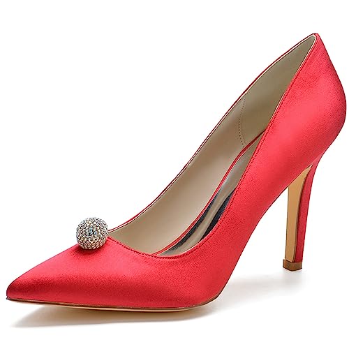 LMUIPMAA Damen High Heels Strass Stöckelabsatz Pumps für Party Hochzeit,Rot,35 EU von LMUIPMAA