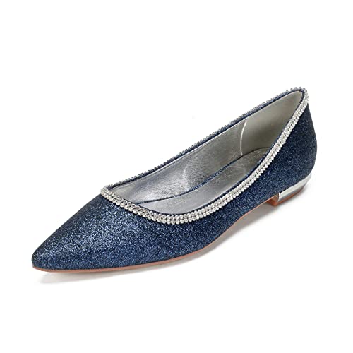 LMUIPMAA Flache Schuhe Frauen Geschlossene Zehen Slip On Wohnungen für Freizeitkleid, formell Hochzeit mit Strass,Dark Blue,36 EU von LMUIPMAA