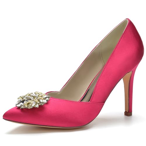 LMUIPMAA Frauen Schuhe Spitze High Heels Pin Schuhe Hochzeitsschuhe Für Partys Mit Strass,Fuchsia,35 EU von LMUIPMAA