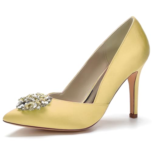 LMUIPMAA Frauen Schuhe Spitze High Heels Pin Schuhe Hochzeitsschuhe Für Partys Mit Strass,Gold,35 EU von LMUIPMAA