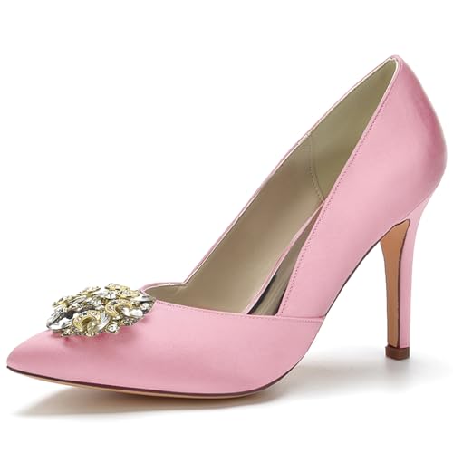 LMUIPMAA Frauen Schuhe Spitze High Heels Pin Schuhe Hochzeitsschuhe Für Partys Mit Strass,Rosa,35 EU von LMUIPMAA