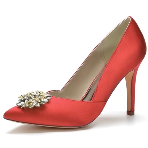 LMUIPMAA Frauen Schuhe Spitze High Heels Pin Schuhe Hochzeitsschuhe Für Partys Mit Strass,Rot,35 EU von LMUIPMAA